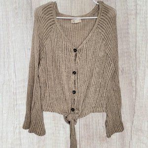 Tan Tones Front Tie Button Down Thin Sweater/Long Sleeve